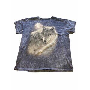 The Mountain Shirt XXL Mens Grey Tie-Dye Wolf Wildlife Image Moon Background